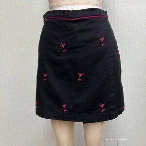 EUC 2000s Y2K Martini Hot Pink Embroidered Black Faux Wrap Skirt with Shorts 4P